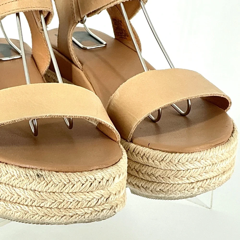Sorel Womens Size 7 Cameron Flatform‎ Espadrille Tan Leather Platform Sandals